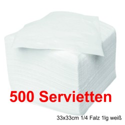 500 Servietten 1 lagig 1/4 Falz weiß 33 x 33 cm